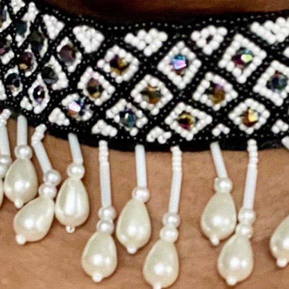 Diamond Multi mixed Iridescent Beads Choker Necklace Set with Earrings - Picture 5 of 5